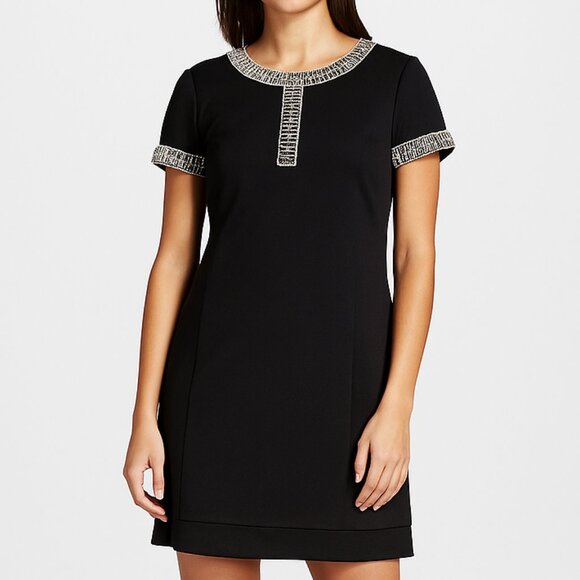 Vintage 1960s Mod Mini Short Sleeve Dress with Beaded Embellishment - Picture 1 of 10
